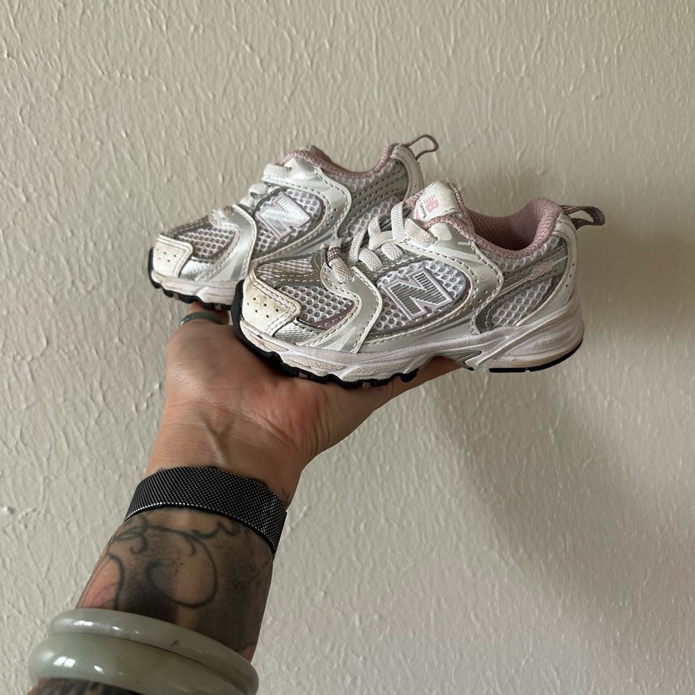 New Balance Kids' White and Pink Sneakers